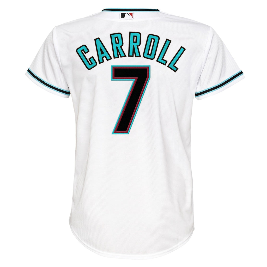 Youth Corbin Carroll Arizona Diamondbacks White Home Replica NIKE Screen Print Jersey product image 3, provided for visual