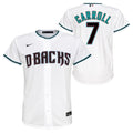 Youth Corbin Carroll Arizona Diamondbacks White Home Replica NIKE Screen Print Jersey product image 1, provided for visual