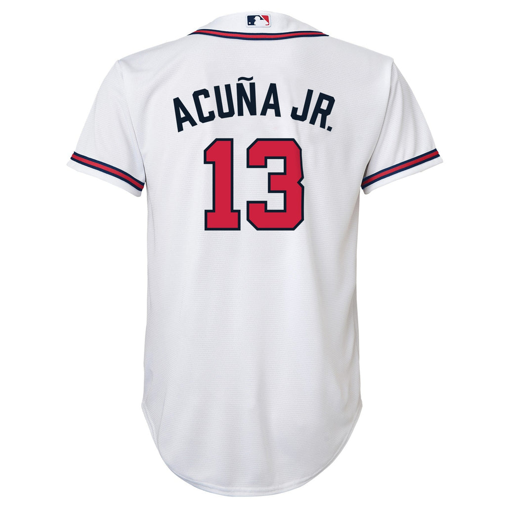 Youth Ronald Acuna Jr. Atlanta Braves White Home Replica NIKE Screen Print Jersey product image 3, provided for visual