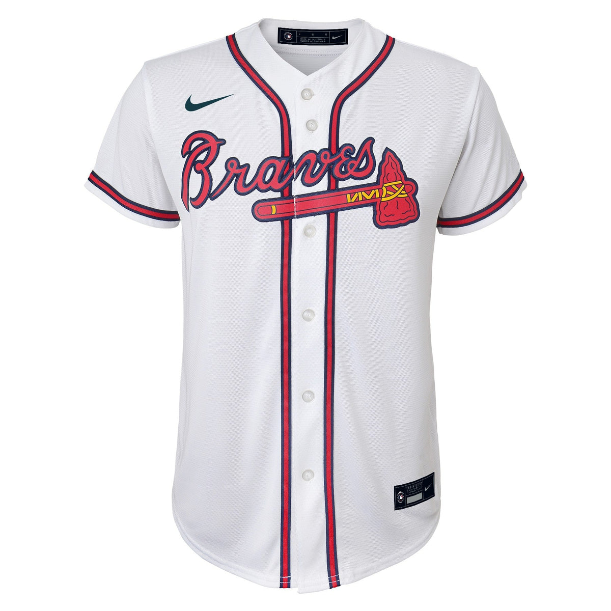 Youth Ronald Acuna Jr. Atlanta Braves White Home Replica NIKE Screen Print Jersey product image 2, provided for visual