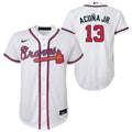 Youth Ronald Acuna Jr. Atlanta Braves White Home Replica NIKE Screen Print Jersey product image 1, provided for visual