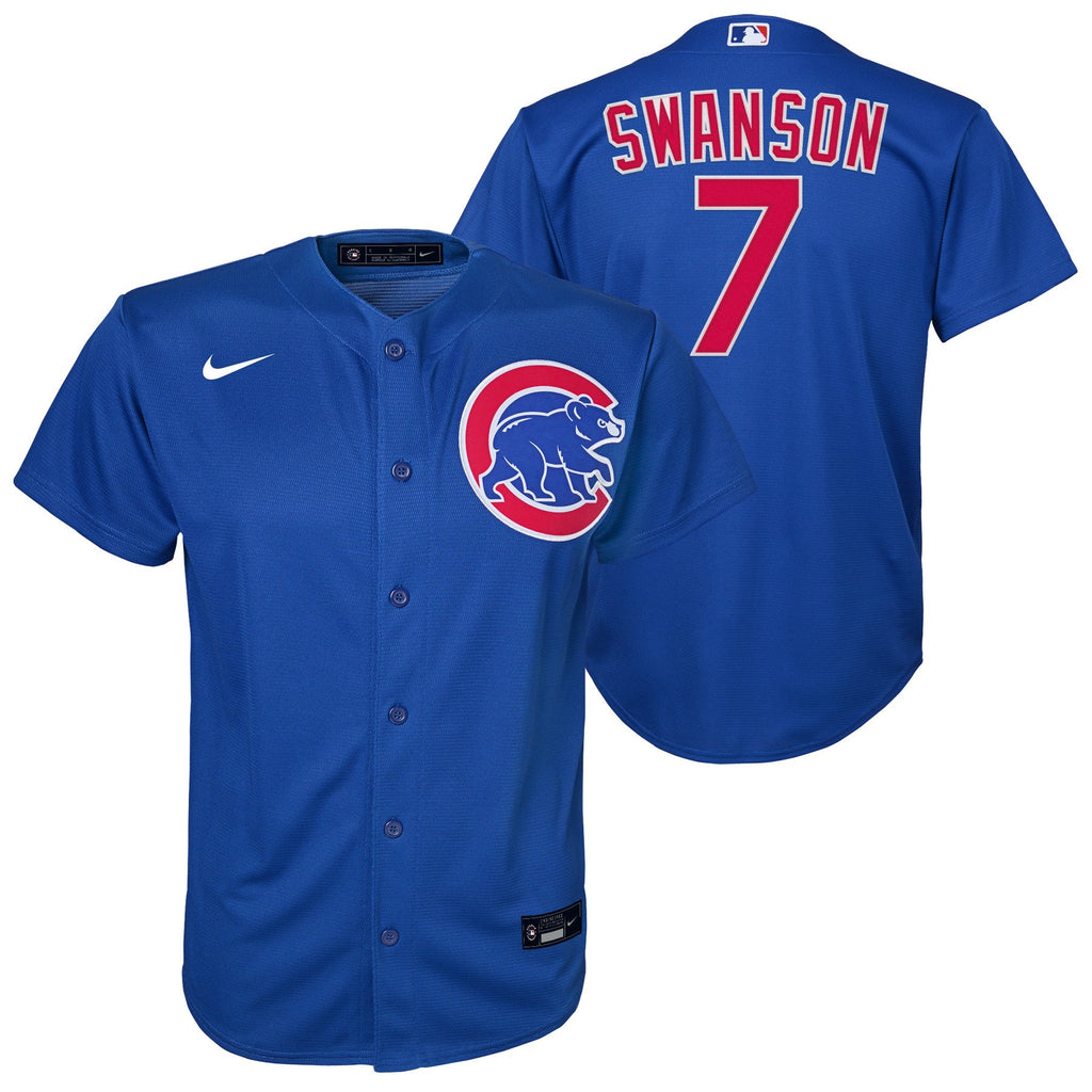 NIKE Youth Dansby Swanson Chicago Cubs Royal Blue Alternate Premium Twill Replica Jersey product image 1, provided for