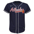 NIKE Youth Atlanta Braves Alternate Navy Replica Jersey product image 1, provided for visual reference and product detail
