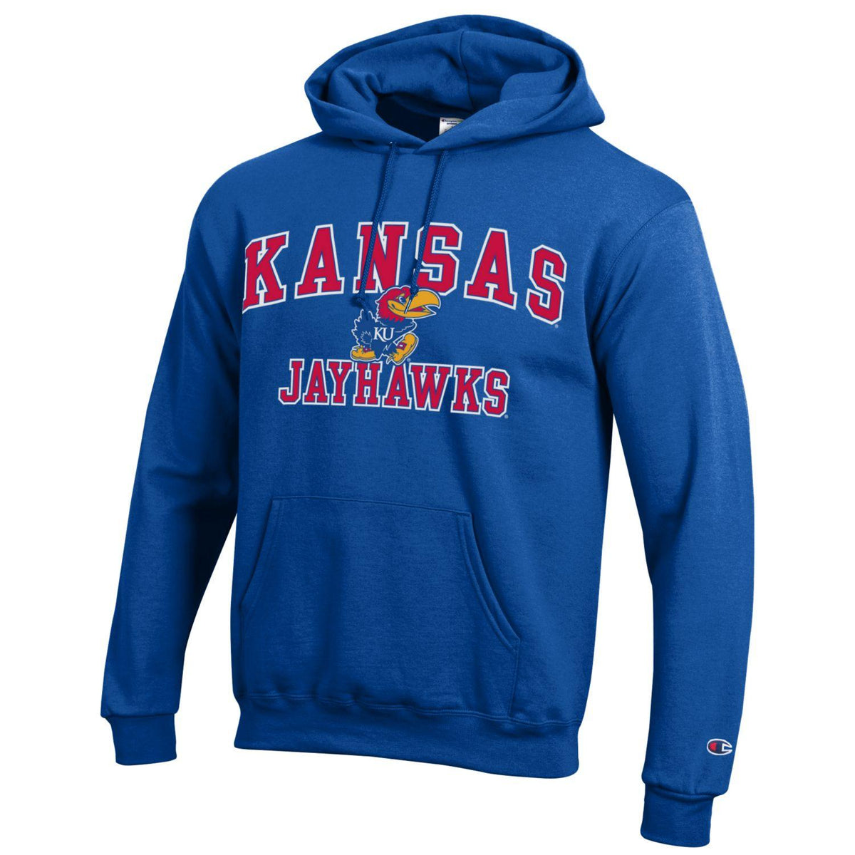 Kansas Jayhawks Royal Blue Champion Powerblend Fleece Pullover Hoodie for Men product image 1, provided for visual reference