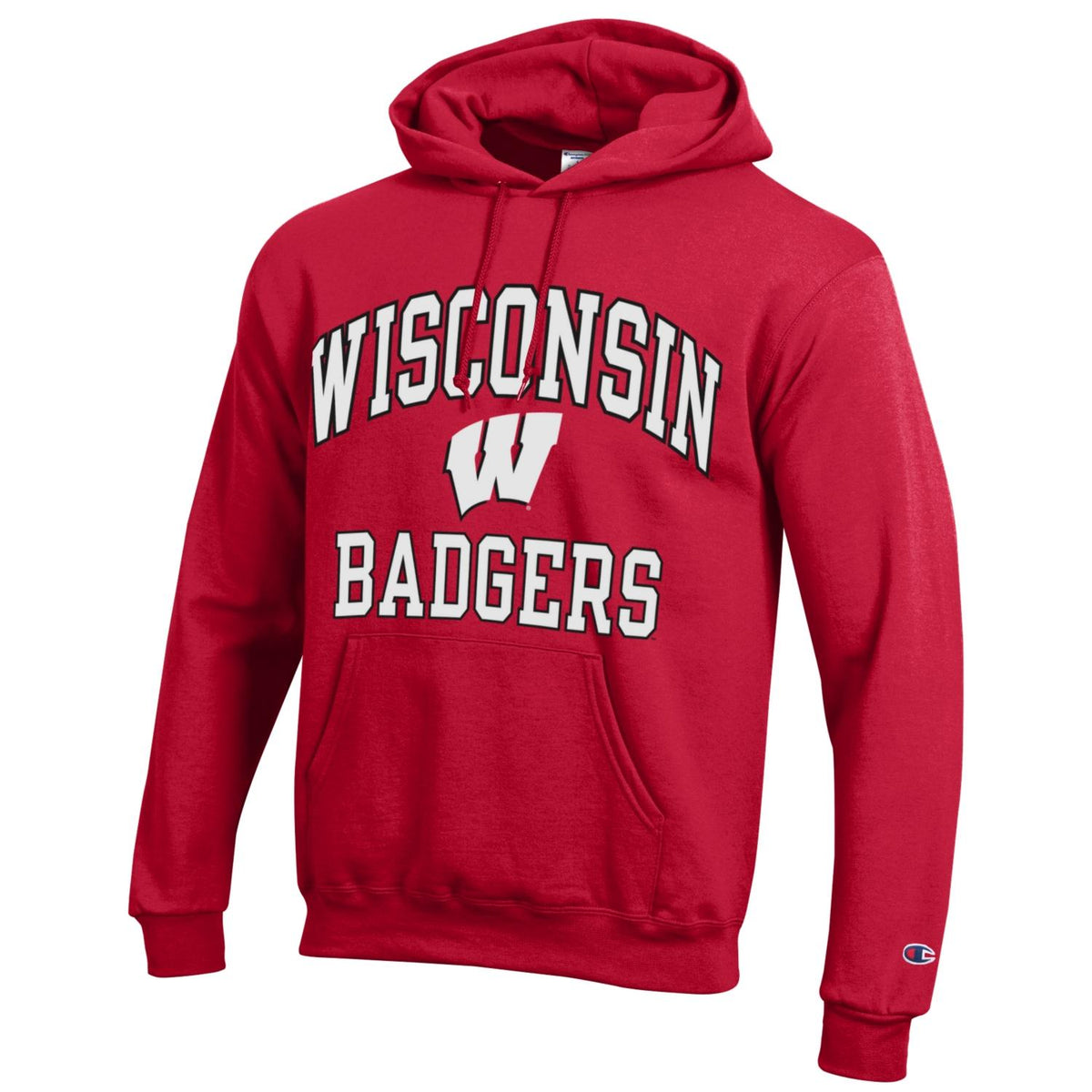 Wisconsin Badgers Scarlet Champion Powerblend Fleece Pullover Hoodie for Men product image 1, provided for visual reference