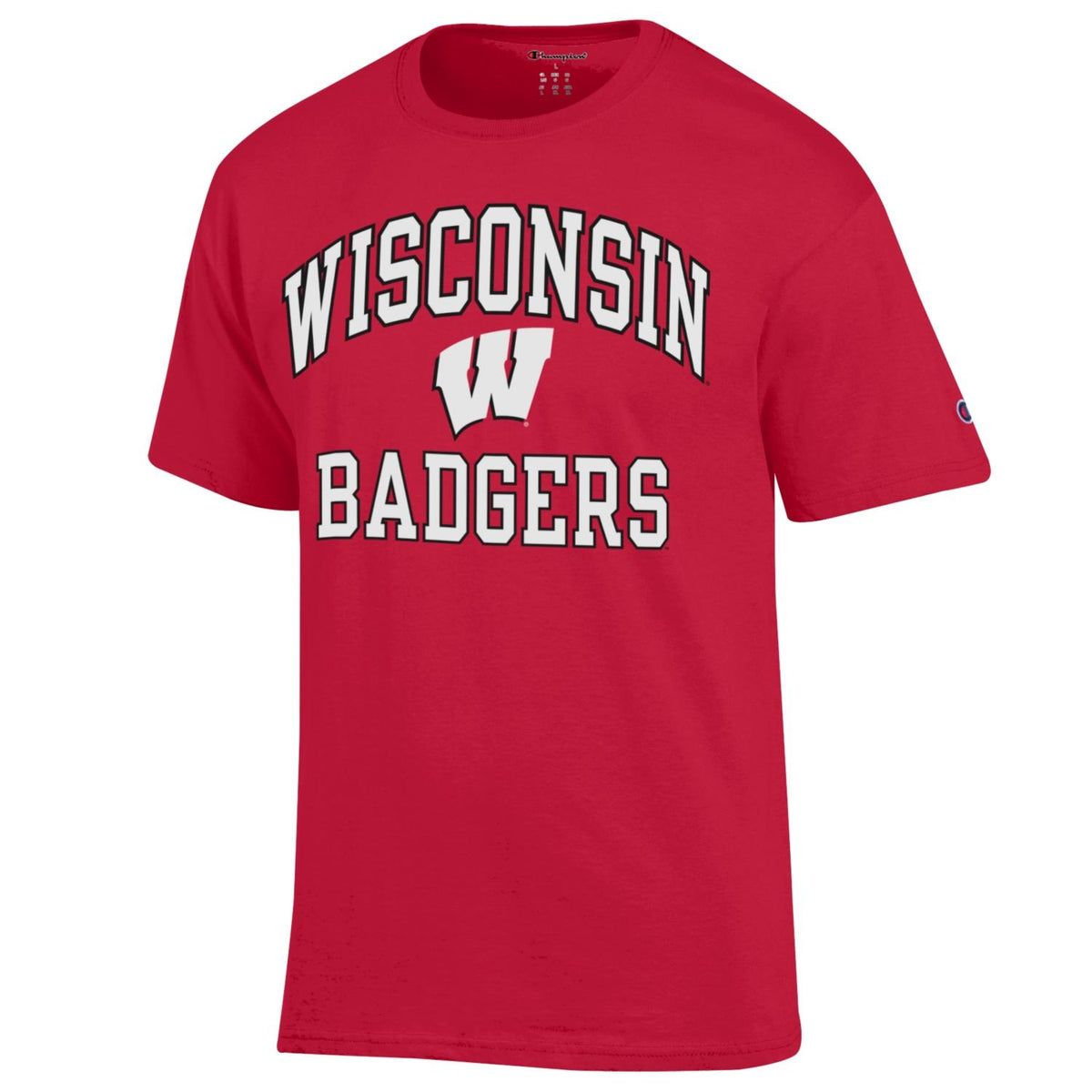 Wisconsin Badgers Scarlet Champion Arch Logo T-Shirt for Men product image 1, provided for visual reference and product