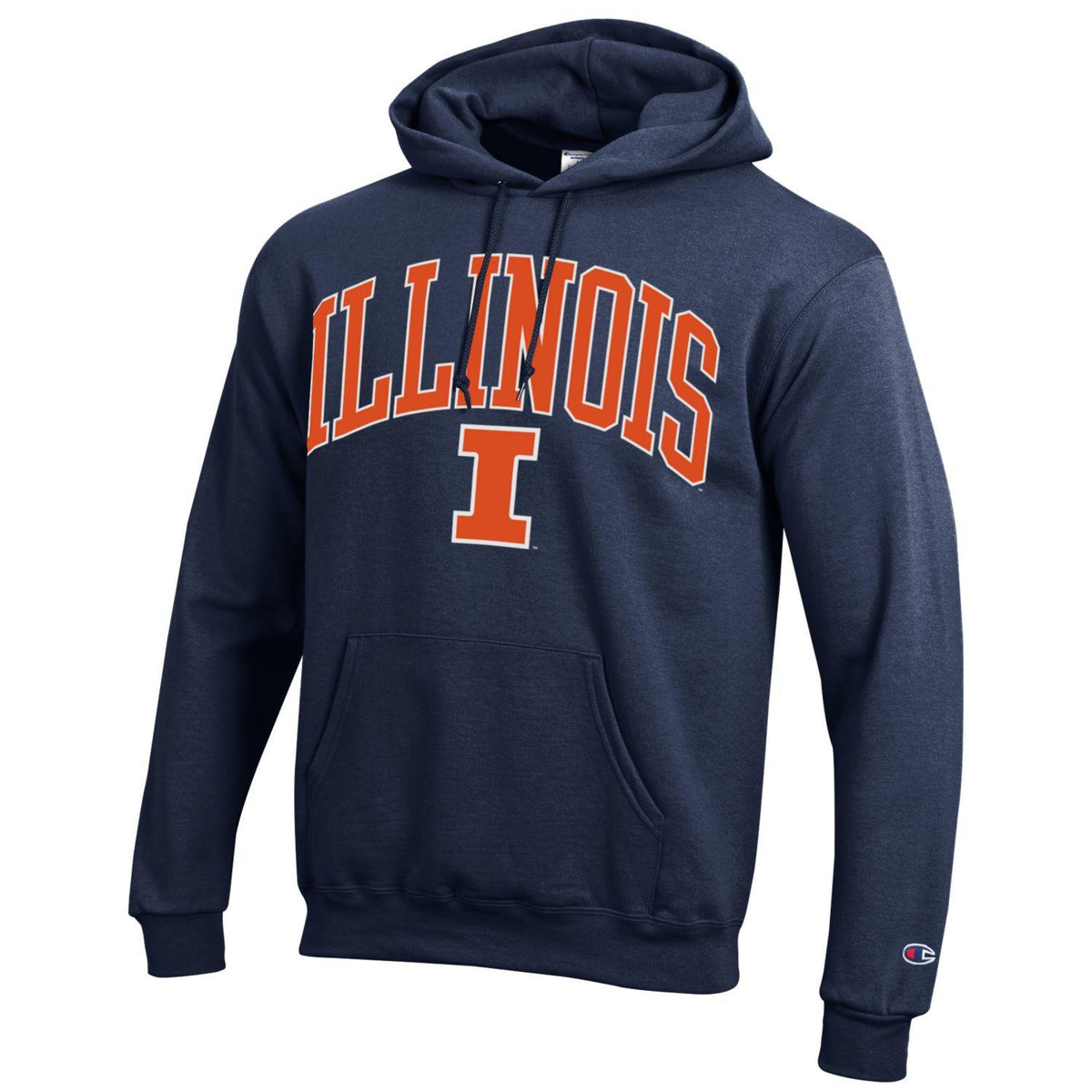 Illinois Fighting Illini Navy Champion Powerblend Fleece Pullover Hoodie for Men product image 1, provided for visual