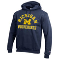 Michigan Wolverines Navy Champion Powerblend Fleece Pullover Hoodie for Men product image 1, provided for visual reference