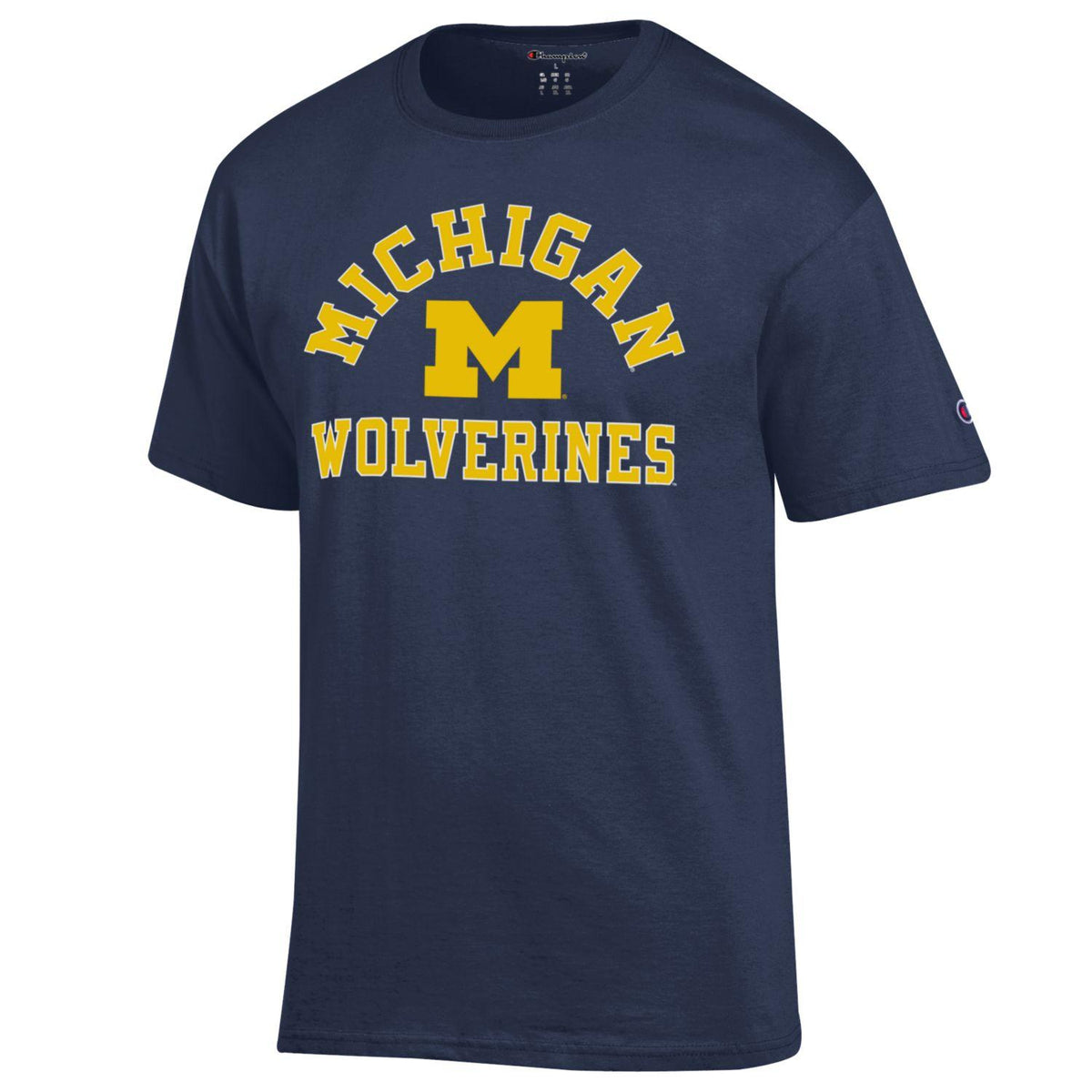 Michigan Wolverines Navy Champion Arch Logo T-Shirt for Men product image 1, provided for visual reference and product