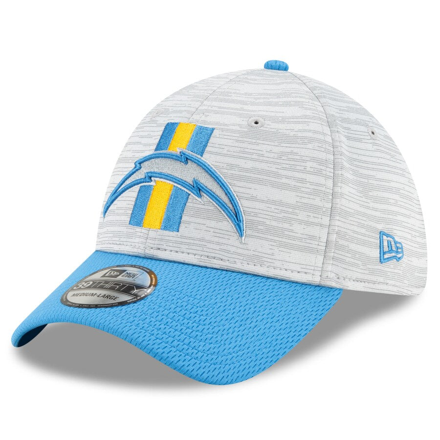 Los Angeles Chargers 2021 Training Camp On Field Gray/Blue New Era 39THIRTY Flex Fit Hat product image 1, provided for