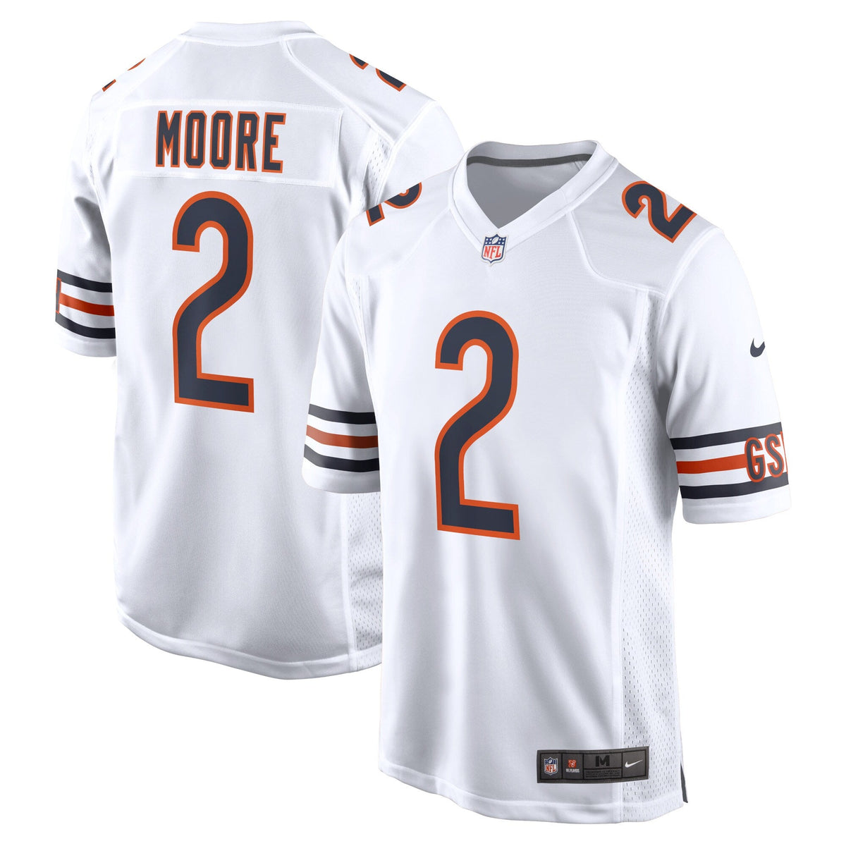 Youth DJ Moore Chicago Bears White Nike Game Jersey product image 1, provided for visual reference and product detail review