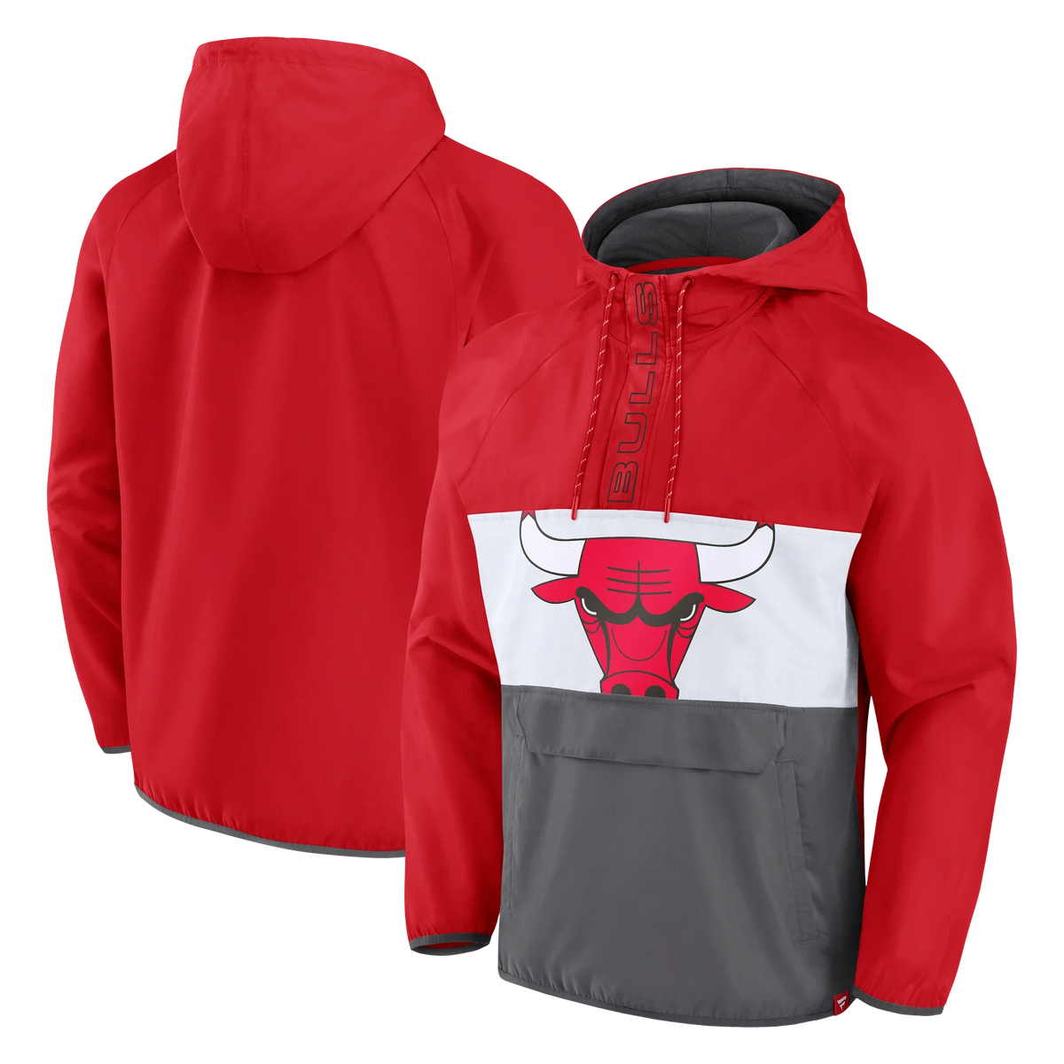 Chicago Bulls Fanatics Branded Flagrant Anorak Raglan Quarter-Zip Hoodie - Red/White/Gray product image 1, provided for