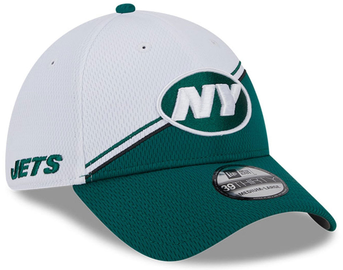 New York Jets Primary Logo New Era White/Green 2023 Sideline 39THIRTY Flex Hat for Men product image 1, provided for visual