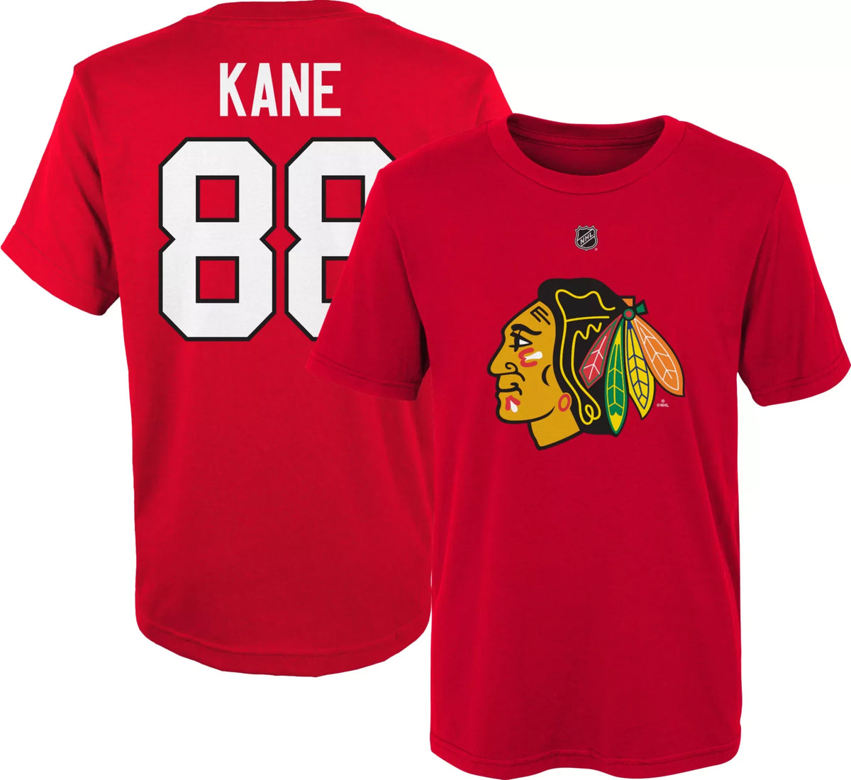 NHL Youth Chicago Blackhawks Patrick Kane #88 Red Player T-Shirt product image 1, provided for visual reference and product