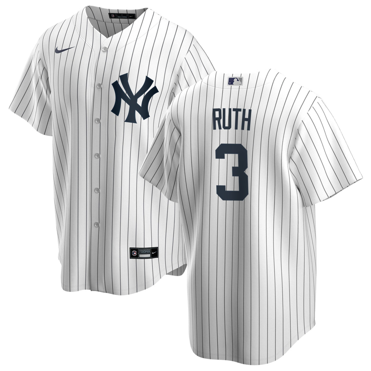 Nike Babe Ruth #3 White New York Yankees Home Official Replica Name Player Jersey for Men product image 1, provided for