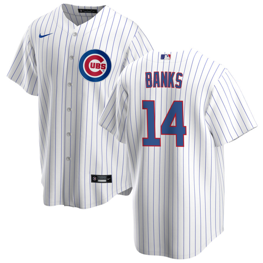 NIKE Men Chicago Cubs Ernie Banks Premium Twill White Home Replica Jersey product image 1, provided for visual reference and