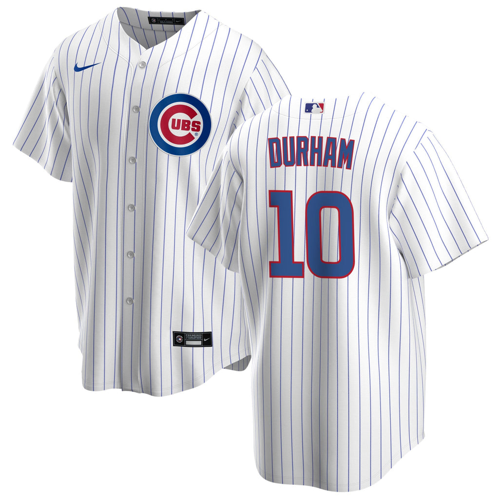 NIKE Men Leon Durham Chicago Cubs Premium Twill White Home Replica Jersey product image 1, provided for visual reference and