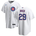 NIKE Men Michael Busch Chicago Cubs White Home Premium Stitch Replica Jersey product image 1, provided for visual reference