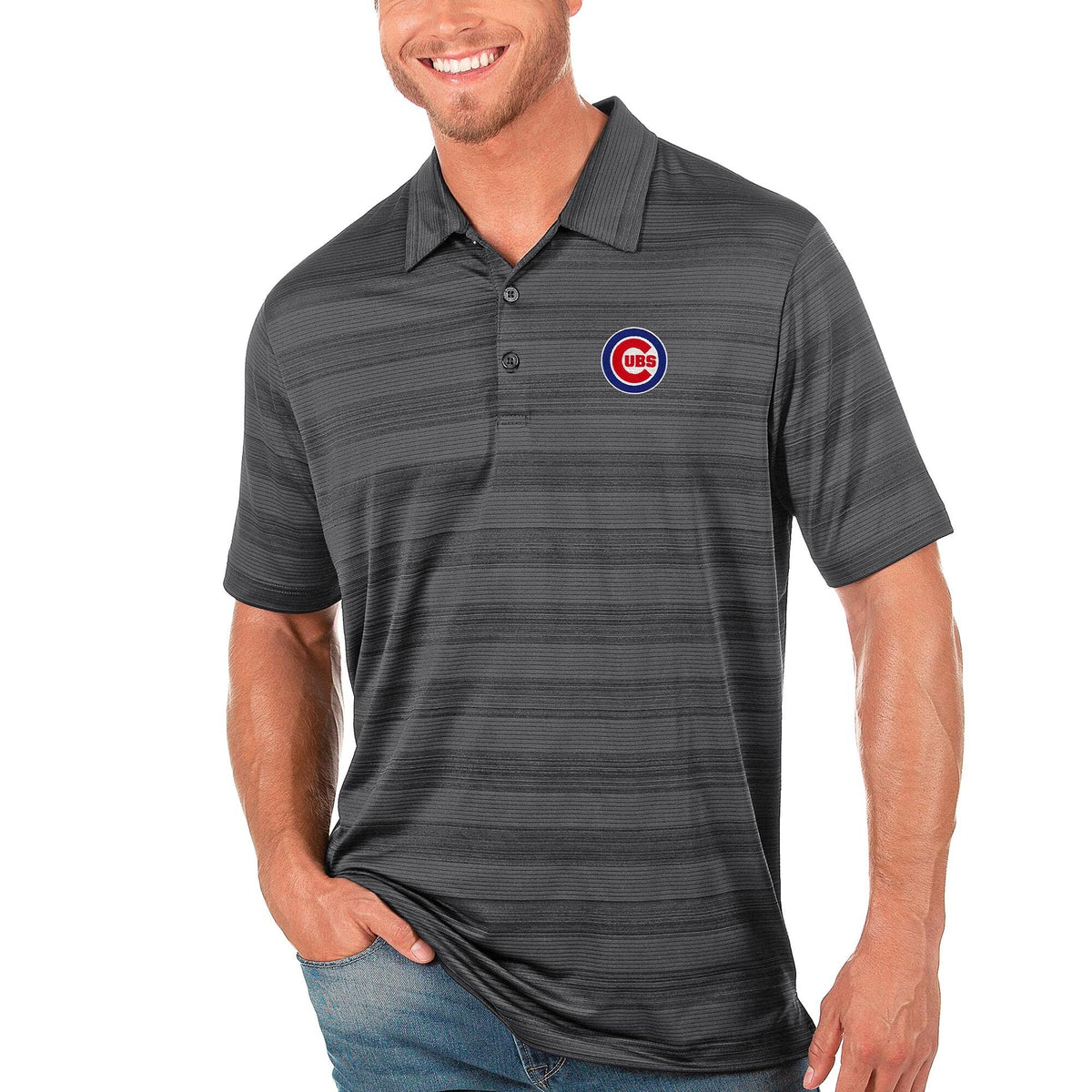 Chicago Cubs Antigua Carbon Compass Polo for Men product image 2, provided for visual reference and product detail review