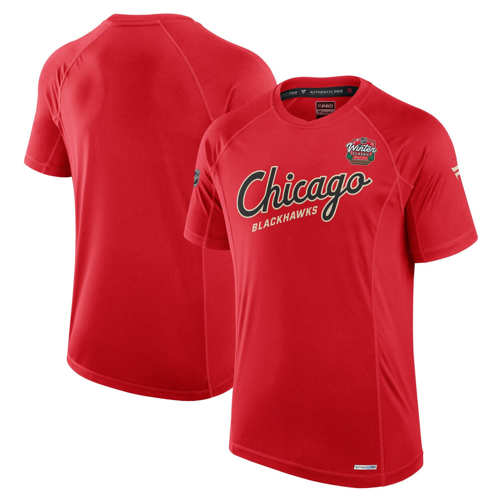 Chicago Blackhawks Fanatics Red 2025 NHL Winter Classic Authentic Pro Poly Tech T-Shirt for Men product image 1, provided