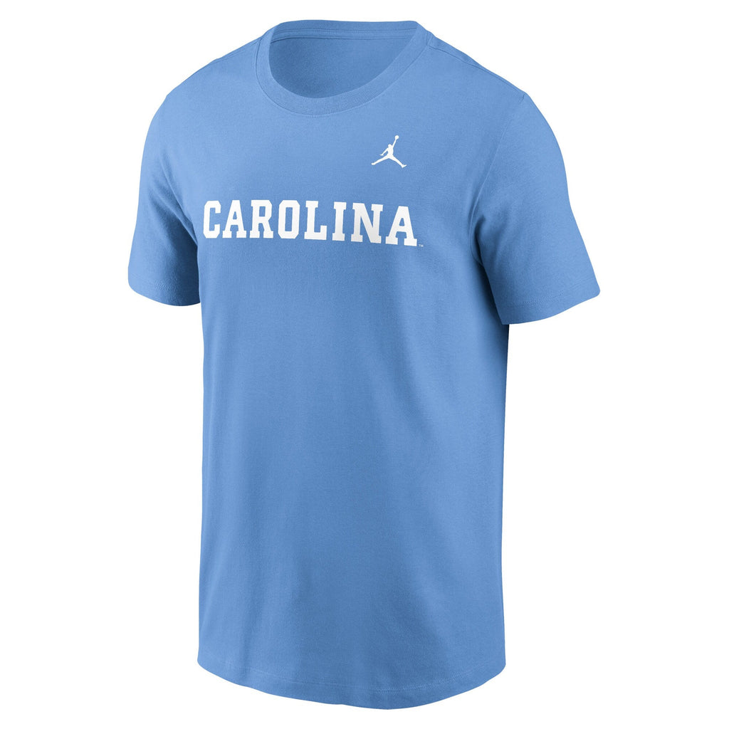 North Carolina Tar Heels Jordan Brand Light Blue Primetime Wordmark T-Shirt for Men product image 2, provided for visual