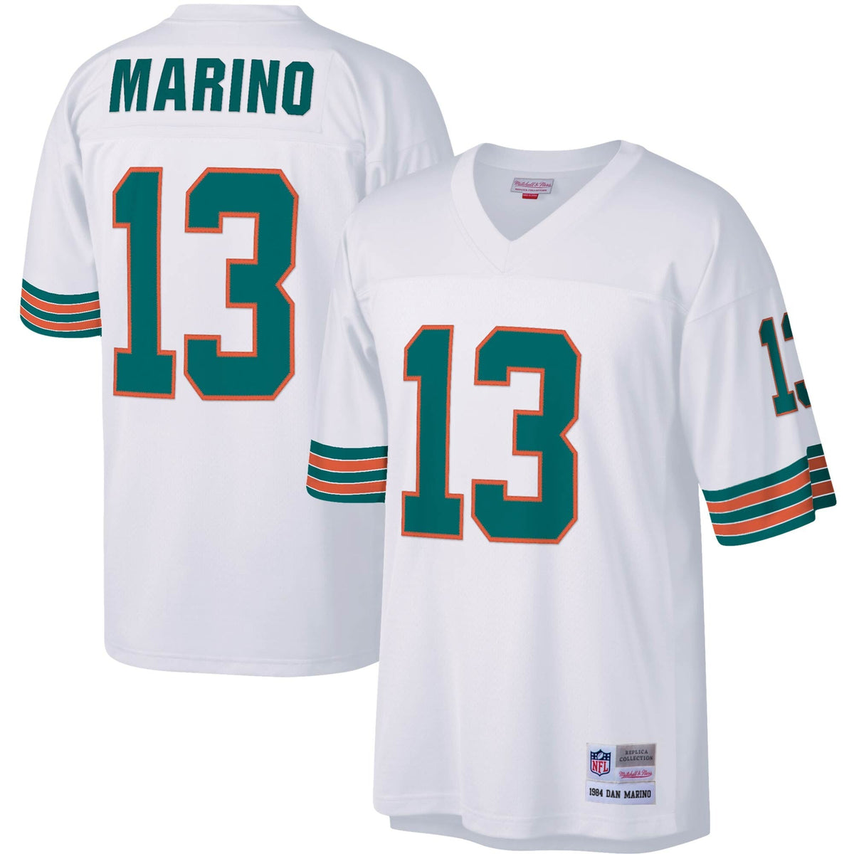 Mens Miami Dolphins Dan Marino Mitchell & Ness White Legacy Replica Jersey product image 1, provided for visual reference