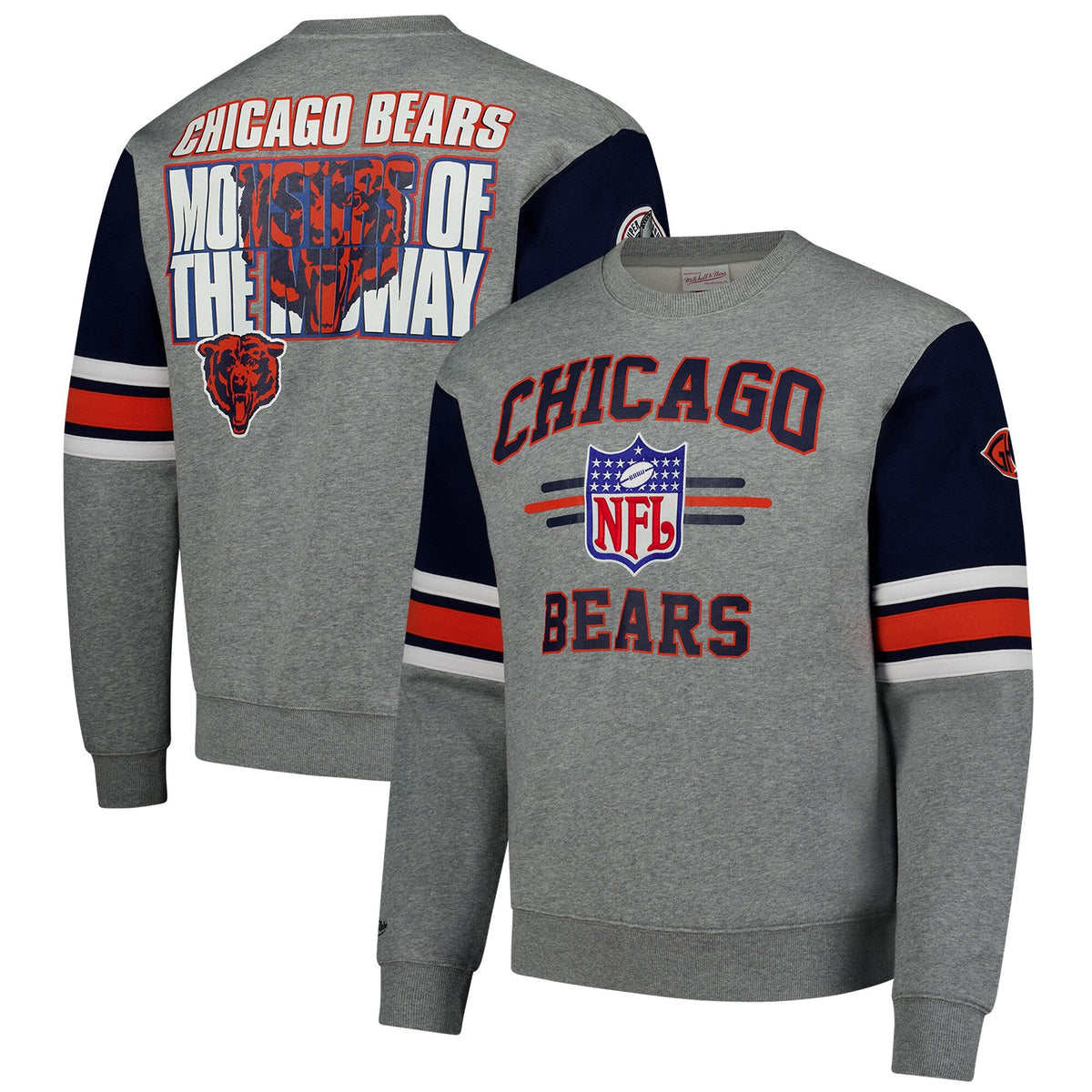 Mitchell & Ness Heather Gray Chicago Bears All Over 4.0 Vintage Logo Pullover Sweatshirt for Men product image 1, provided