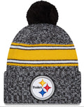 Pittsburgh Steelers New Era Black 2023 Sideline Cuffed Knit Hat With Pom for Men product image 1, provided for visual