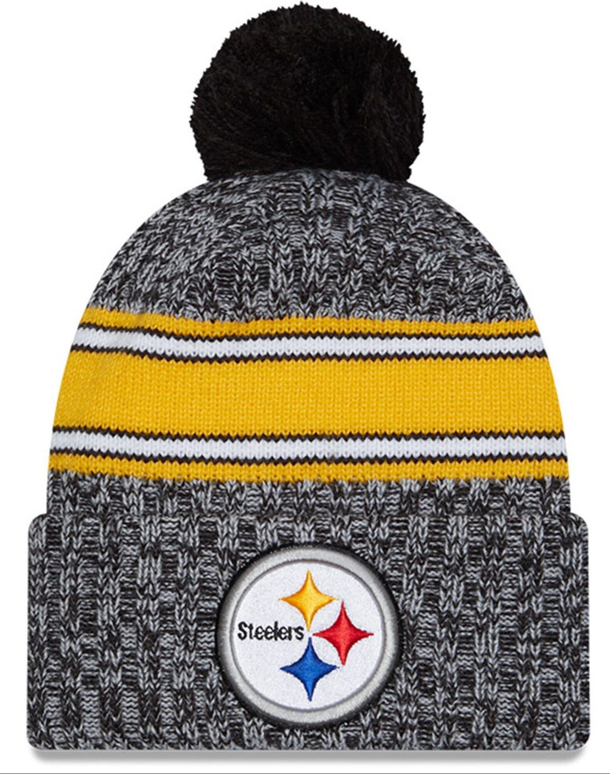 Pittsburgh Steelers New Era Black 2023 Sideline Cuffed Knit Hat With Pom for Men product image 1, provided for visual