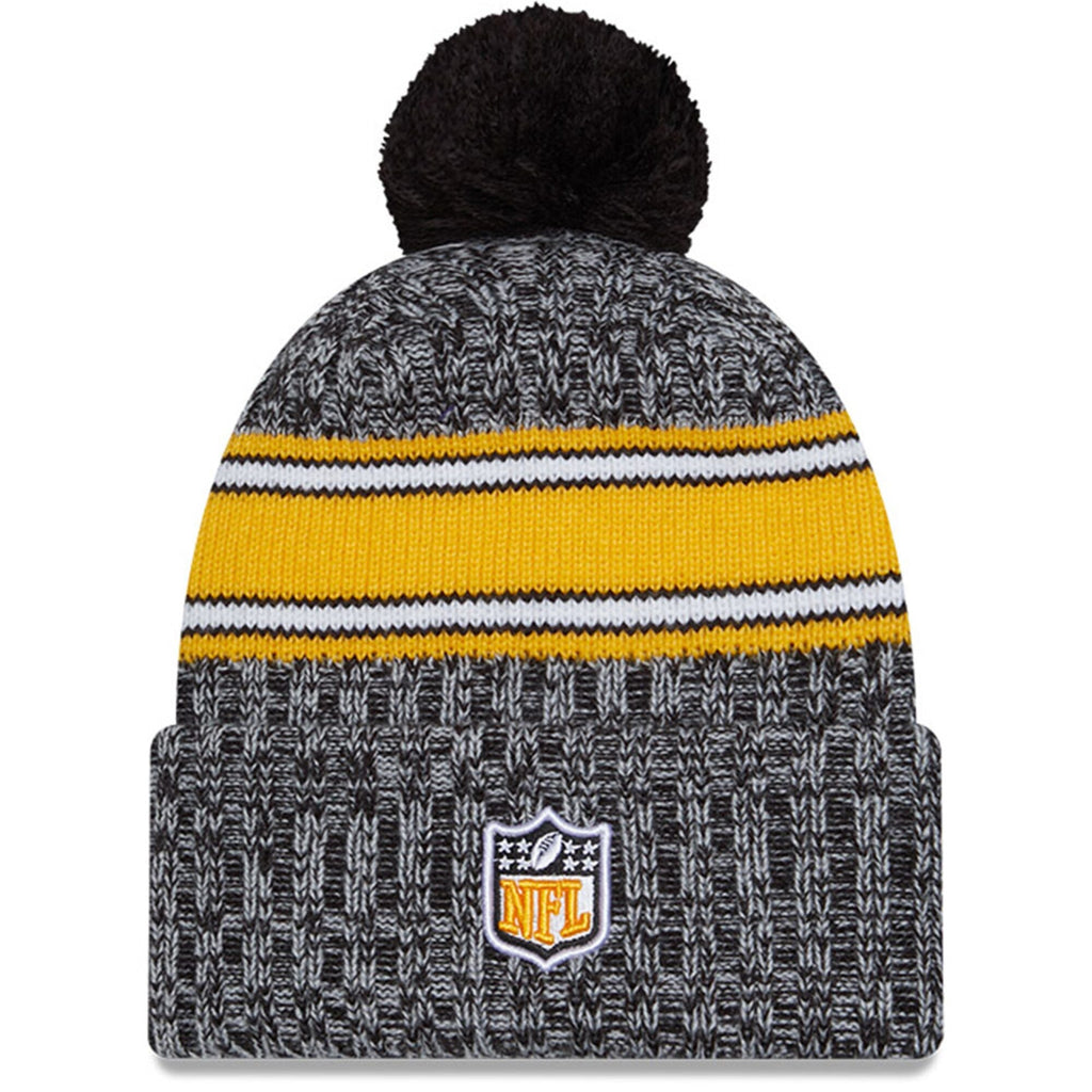 Pittsburgh Steelers New Era Black 2023 Sideline Cuffed Knit Hat With Pom for Men product image 2, provided for visual