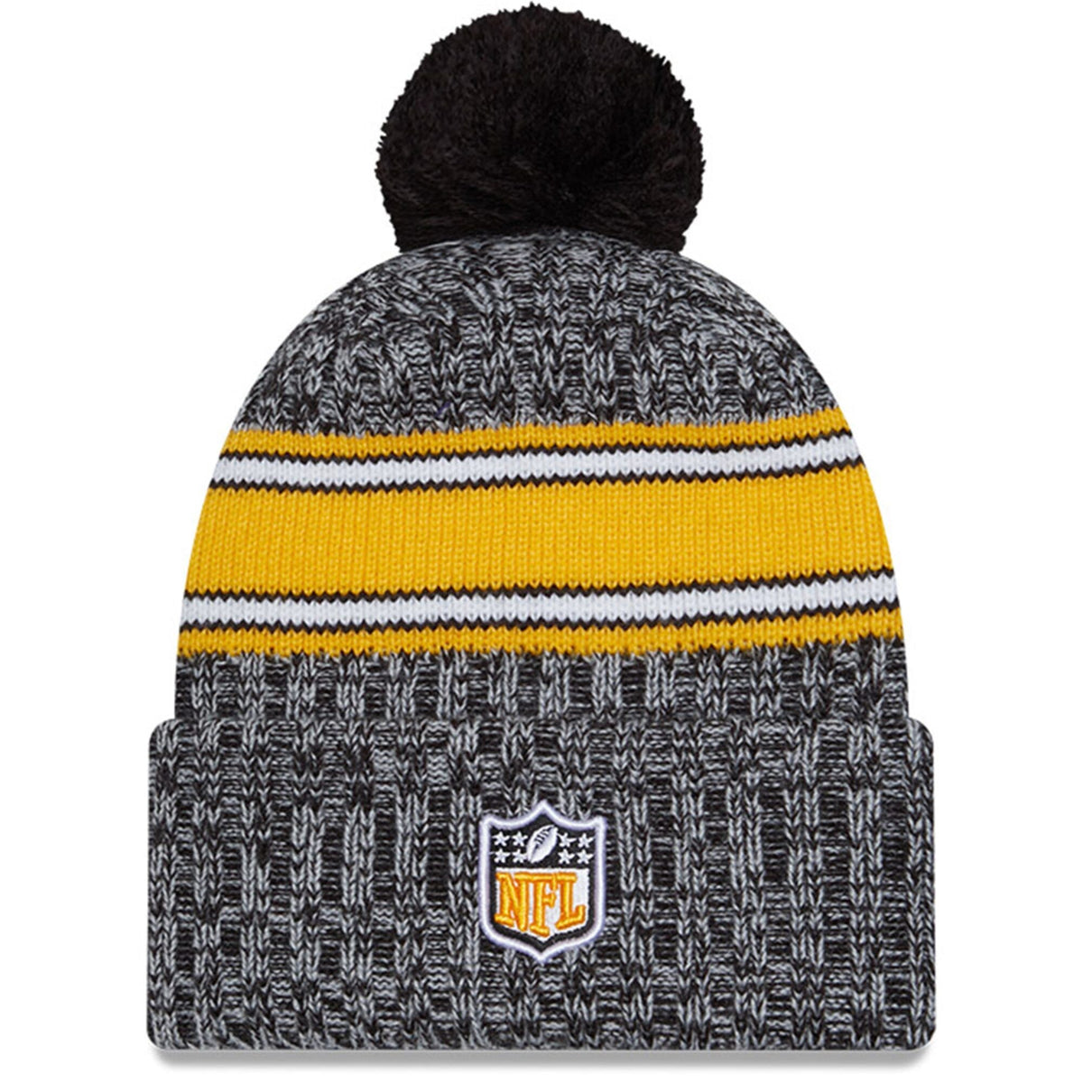 Pittsburgh Steelers New Era Black 2023 Sideline Cuffed Knit Hat With Pom for Men product image 2, provided for visual