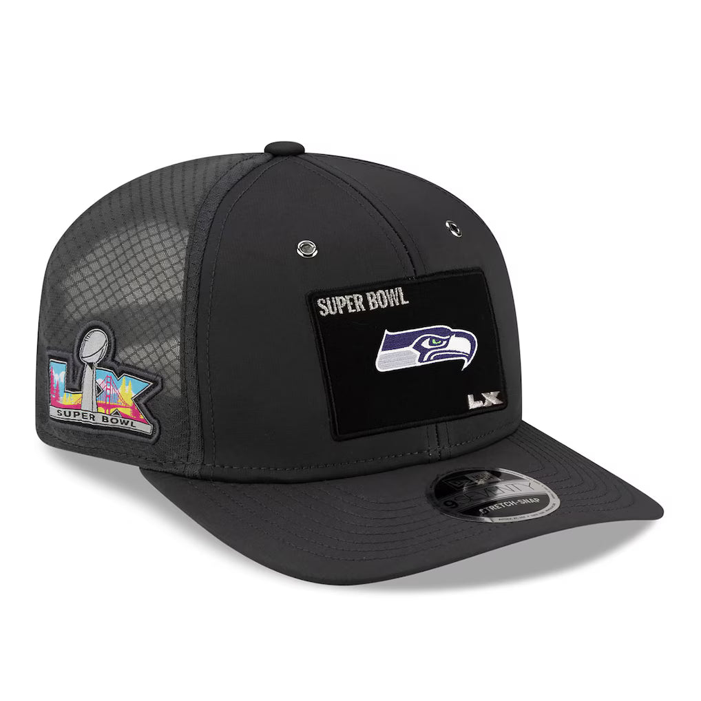Seattle Seahawks Super Bowl LX Opening Night New Era Charcoal 9SEVENTY Adjustable Hat for Men product image 1, provided for