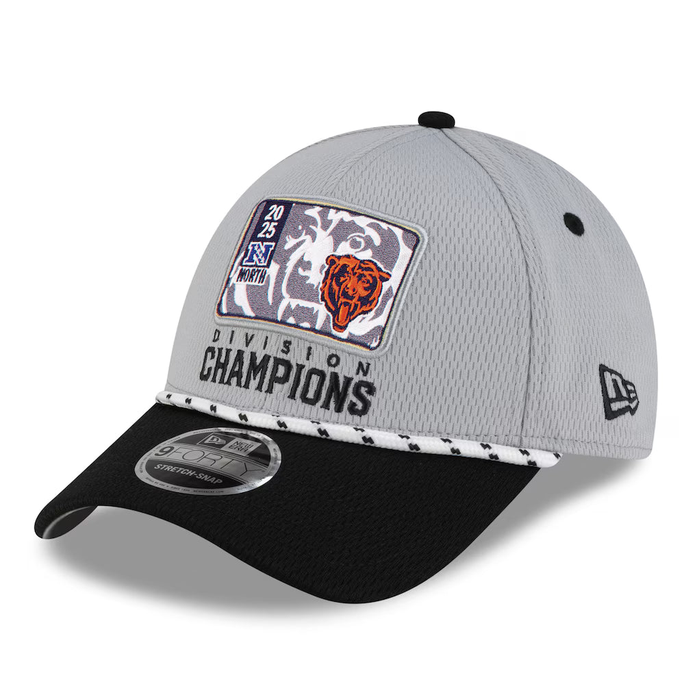 Chicago Bears New Era Gray 2025 NFC North Division Champions Locker Room Trophy Collection 9FORTY Adjustable Hat for Men