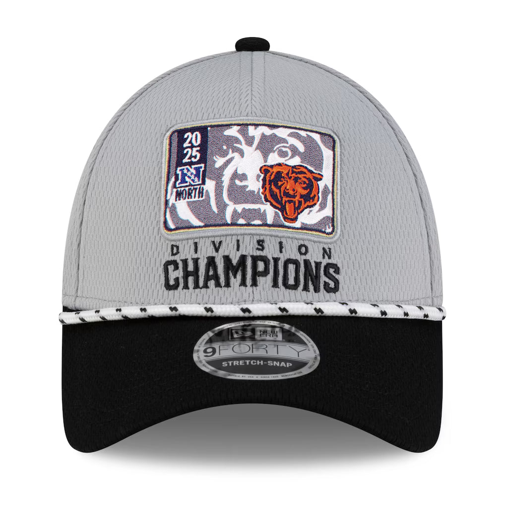 Chicago Bears New Era Gray 2025 NFC North Division Champions Locker Room Trophy Collection 9FORTY Adjustable Hat for Men