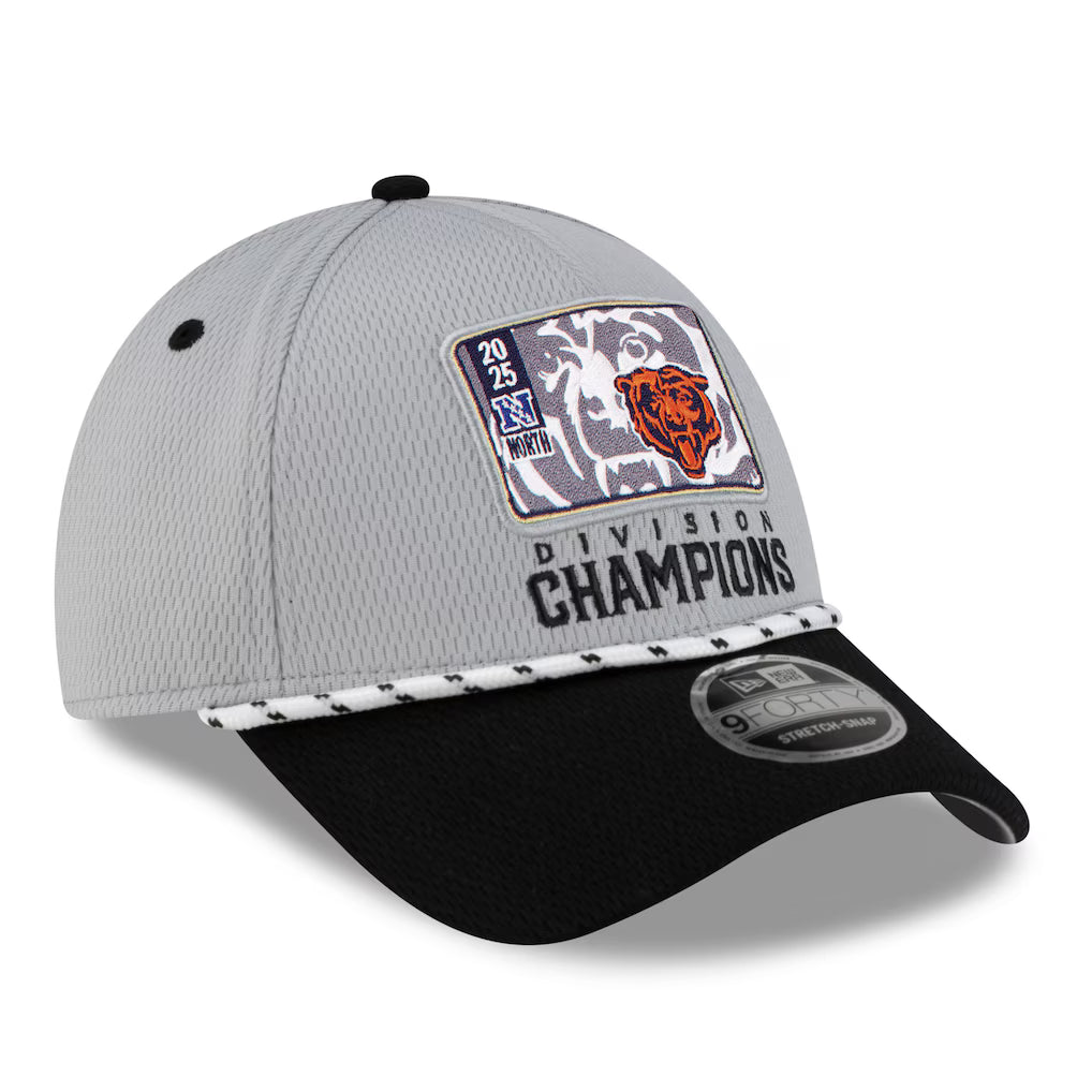 Chicago Bears New Era Gray 2025 NFC North Division Champions Locker Room Trophy Collection 9FORTY Adjustable Hat for Men