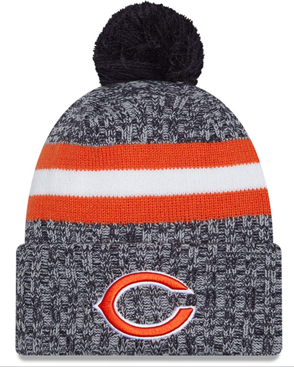 Chicago Bears New Era Navy 2023 Sideline Cuffed Knit Hat With Pom for Men product image 1, provided for visual reference and
