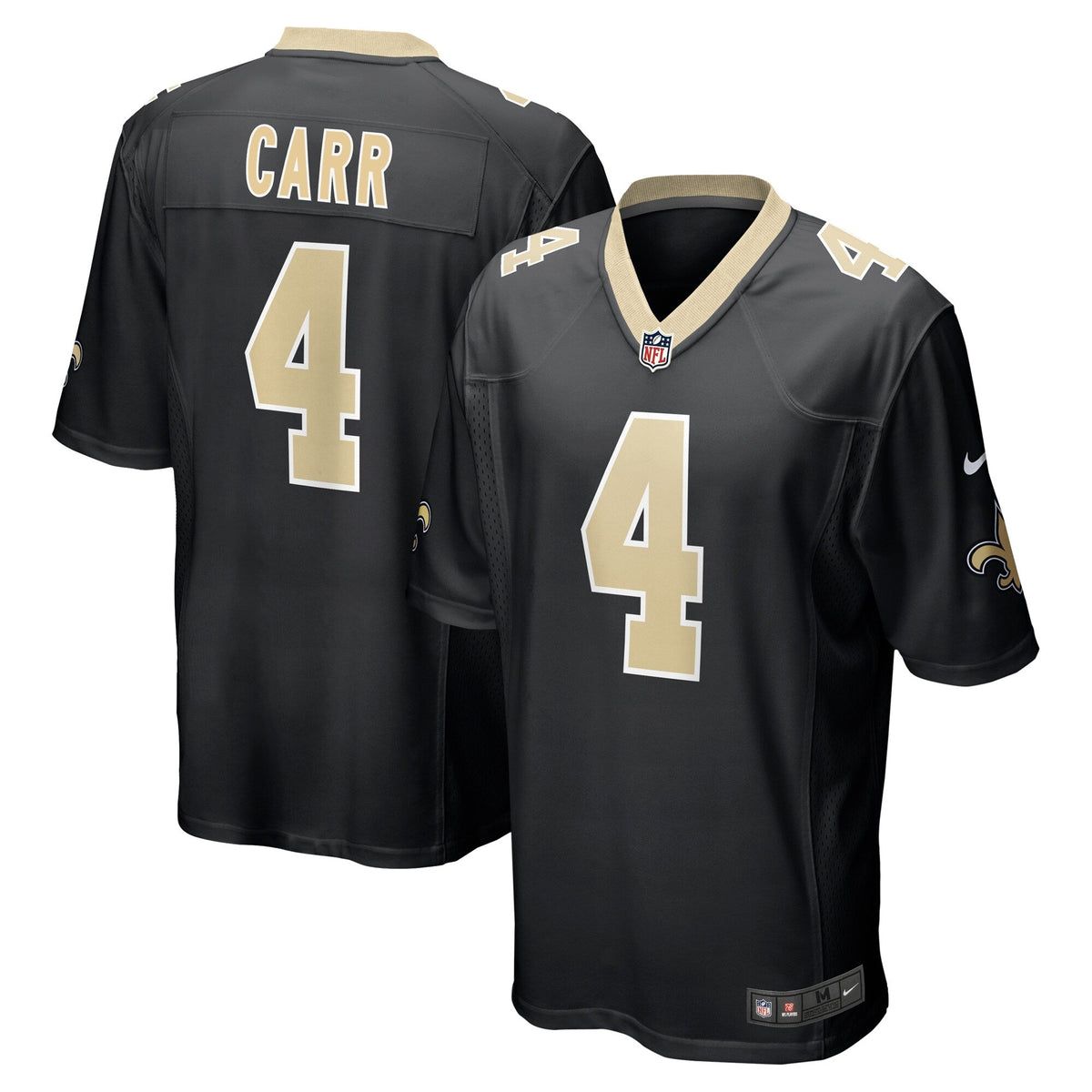 New Orleans Saints Derek Carr Nike Black Game Jersey for Men product image 1, provided for visual reference and product