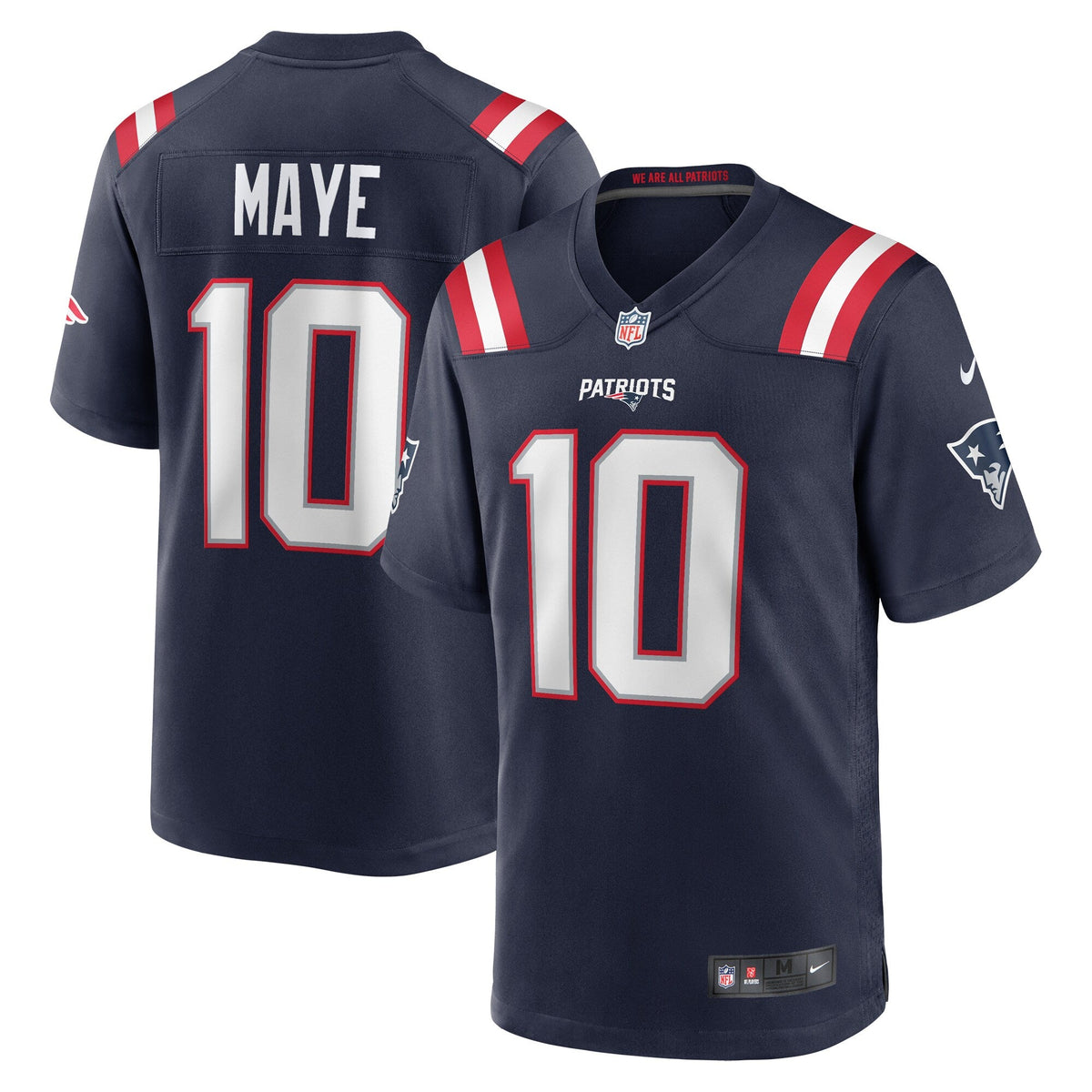 New England Patriots Drake Maye Nike Navy Game Jersey for Men product image 1, provided for visual reference and product