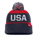 USA Hockey Nike Peak Stripe Tri-Blend Cuffed Knit Hat with Pom - Navy for Men product image 1, provided for visual reference
