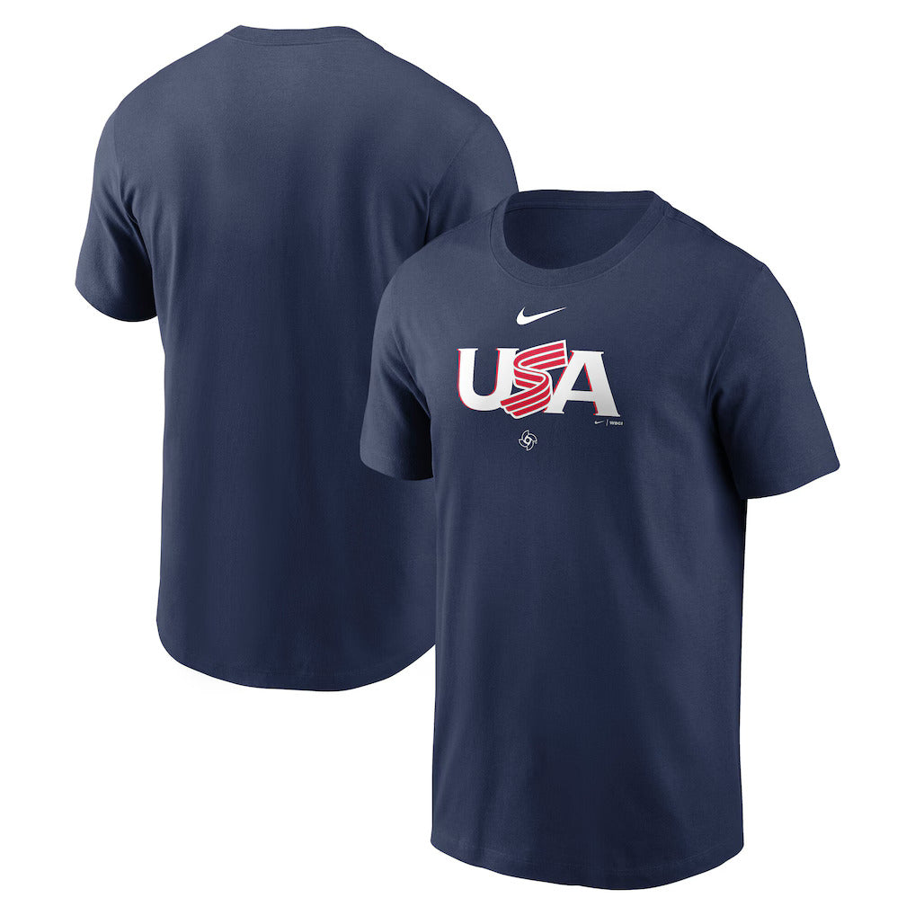 USA Baseball Nike 2026 World Baseball Classic Wordmark T-Shirt - Navy product image 1, provided for visual reference and