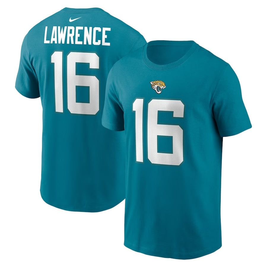 Youth Trevor Lawrence Jacksonville Jaguars Nike Teal FUSE Name & Number T-Shirt product image 1, provided for visual