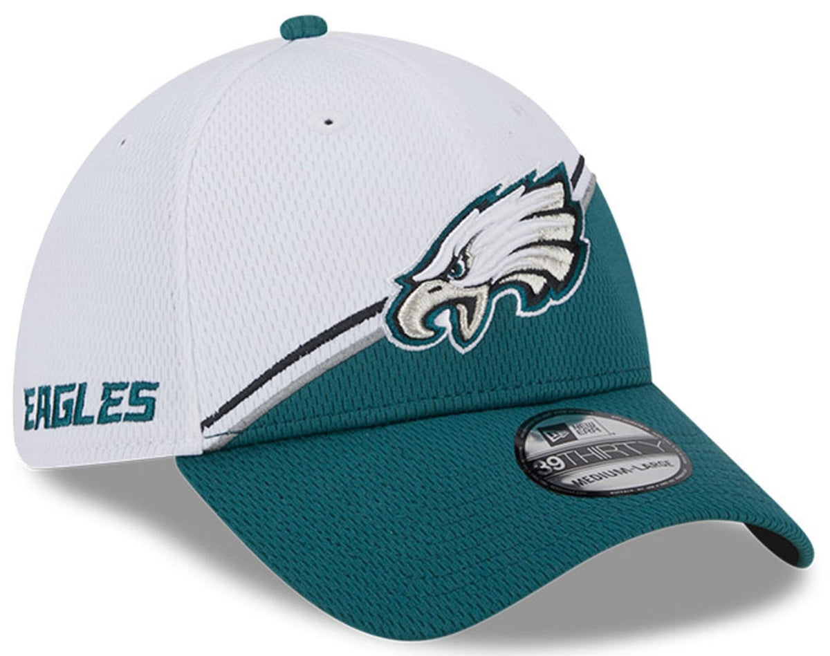 Philadelphia Eagles Primary Logo New Era White/Green 2023 Sideline 39THIRTY Flex Hat for Men product image 1, provided for