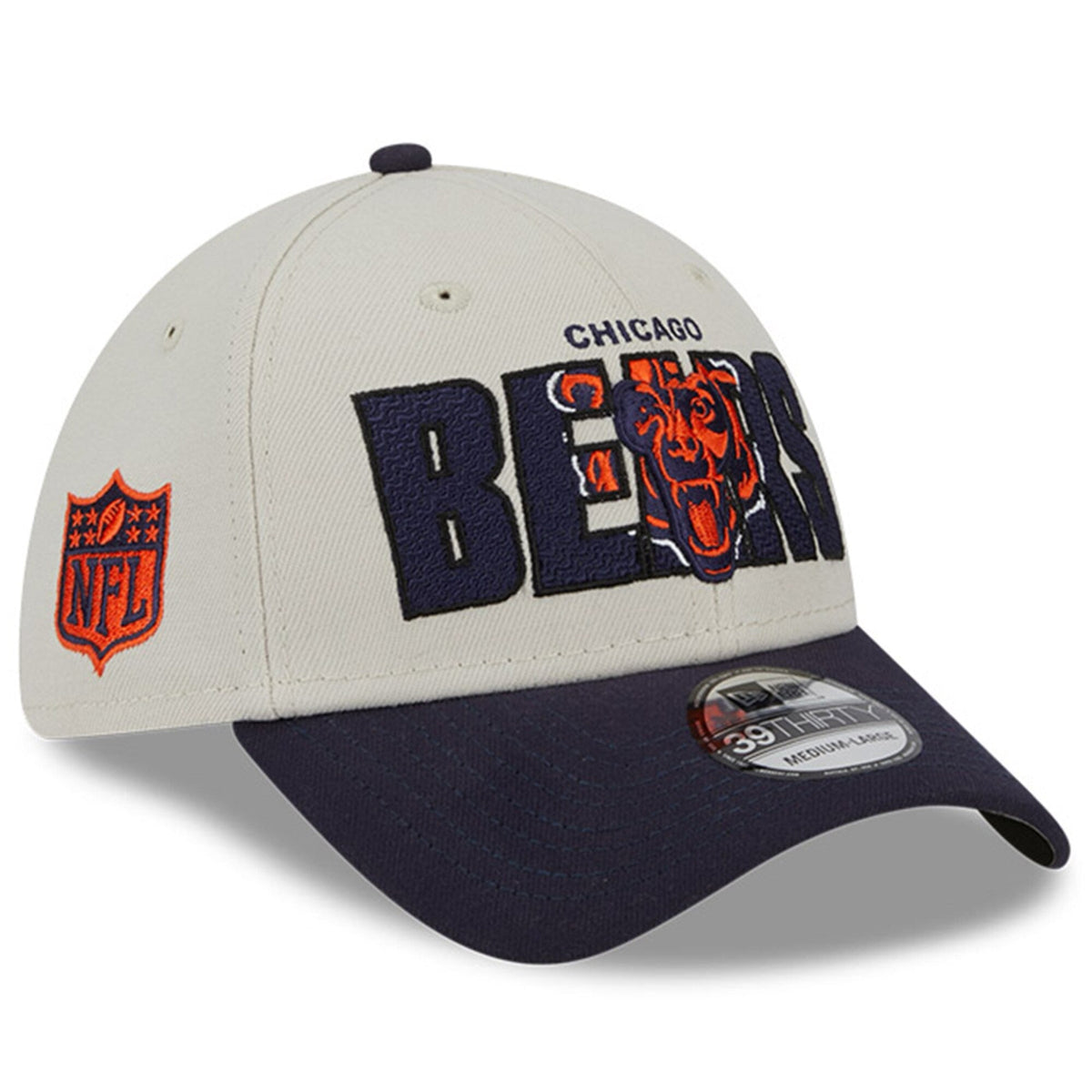 Chicago Bears New Era Stone/Navy 2023 NFL Draft 39THIRTY Flex Hat for Men product image 1, provided for visual reference and