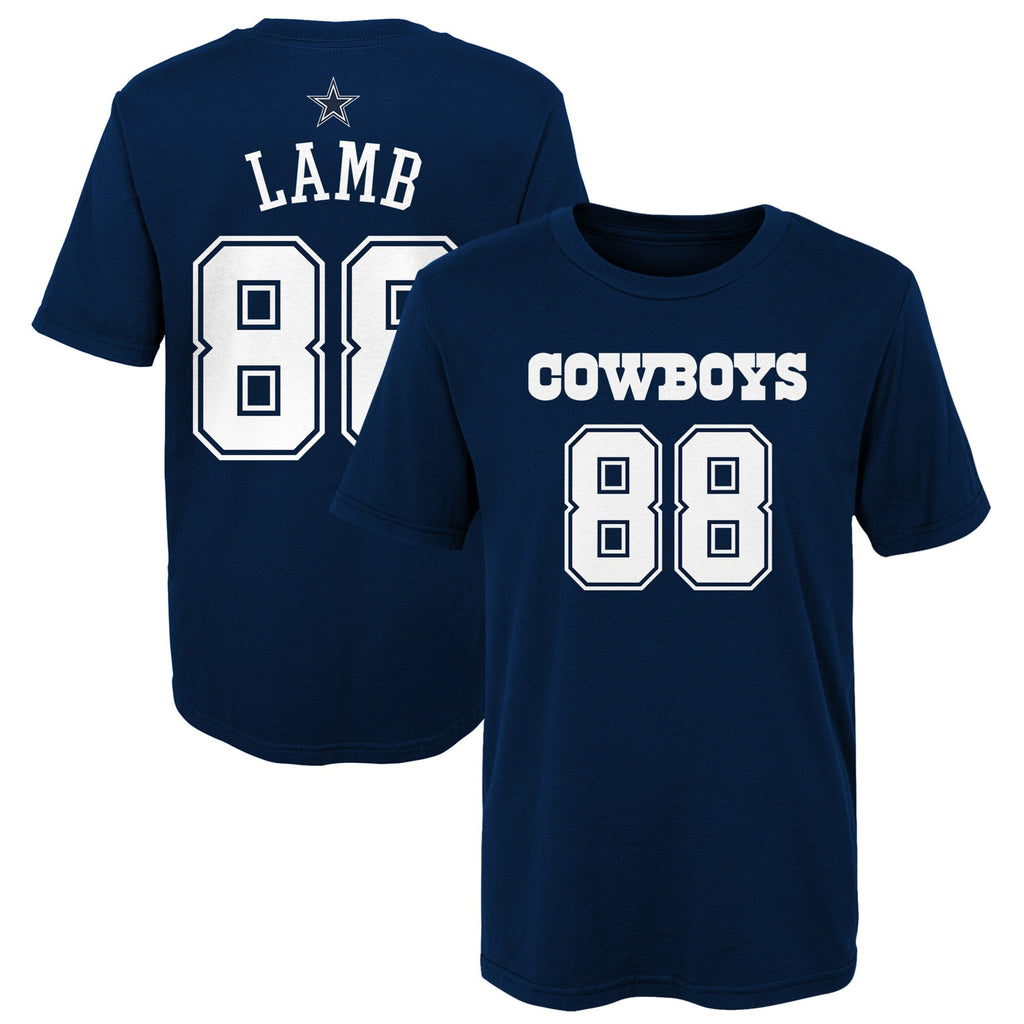 Youth Ceedee Lamb Dallas Cowboys Navy Mainliner Player Name & Number T-Shirt product image 1, provided for visual reference