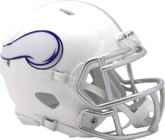 Minnesota Vikings Winter Warrior White Speed Mini Helmet product image 1, provided for visual reference and product detail