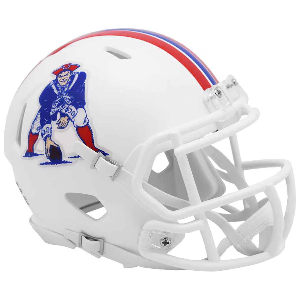 New England Patriots 1990-1992 White Speed Mini Helmet product image 1, provided for visual reference and product detail
