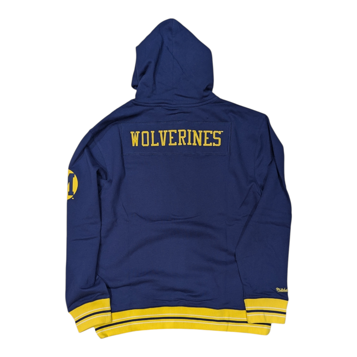 Michigan Wolverines Mitchell & Ness Navy Playoff Win Lightweight Fleece Hoodie for Men product image 2, provided for visual