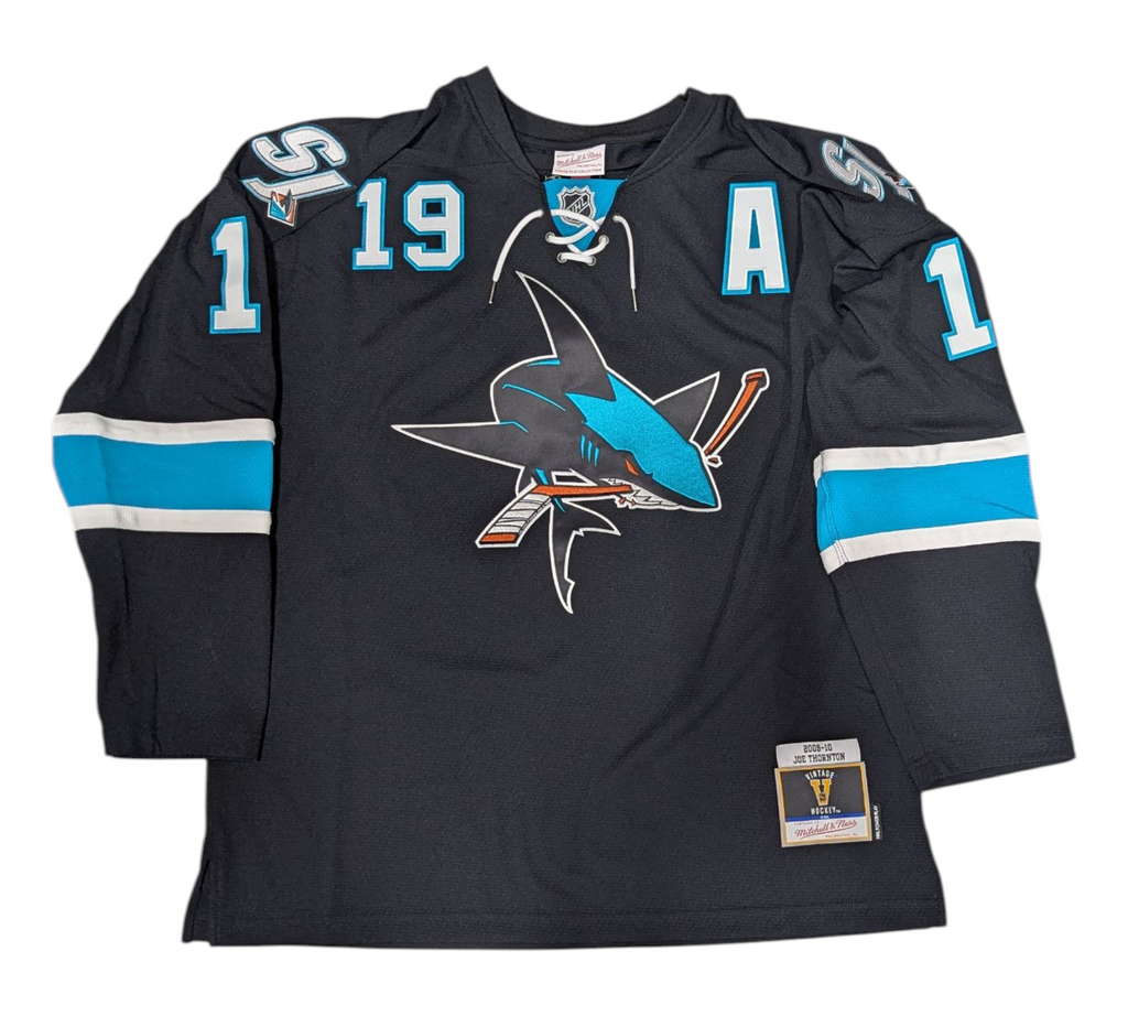 Joe Thornton San Jose Sharks 2009-10 Black Power Play Player Jersey for Men product image 1, provided for visual reference