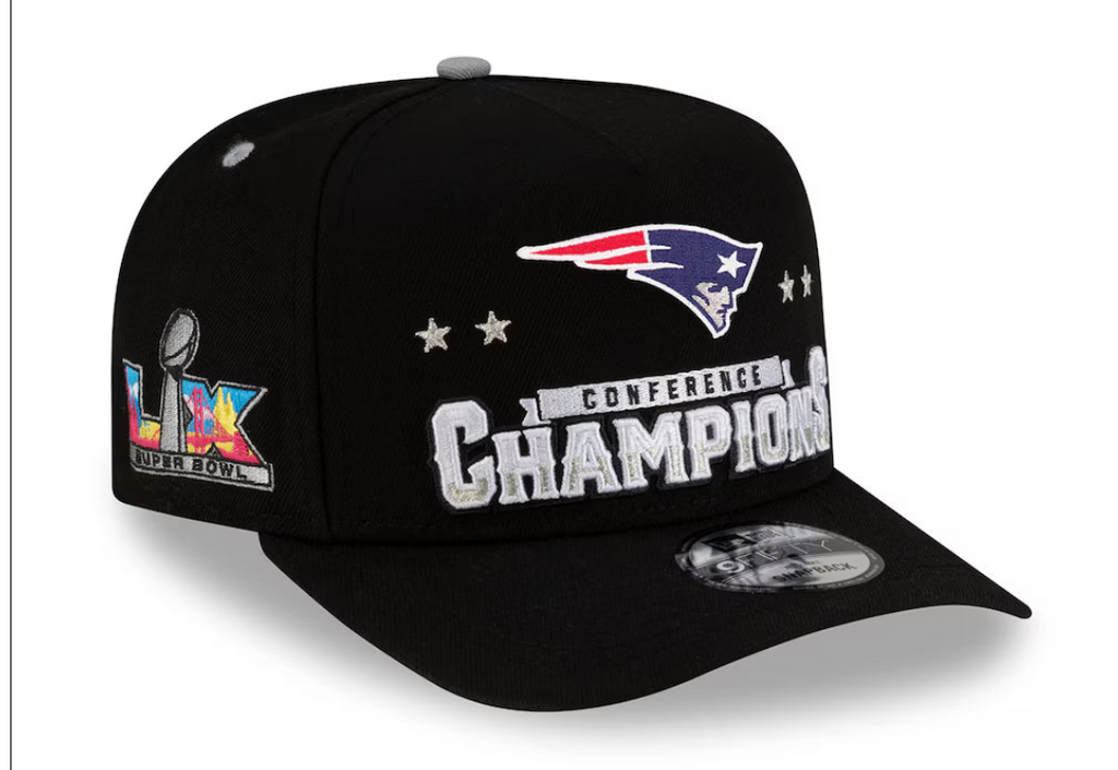 New England Patriots New Era 2025 AFC Champions Locker Room Trophy Collection A-Frame 9FIFTY Snapback Hat - Black product