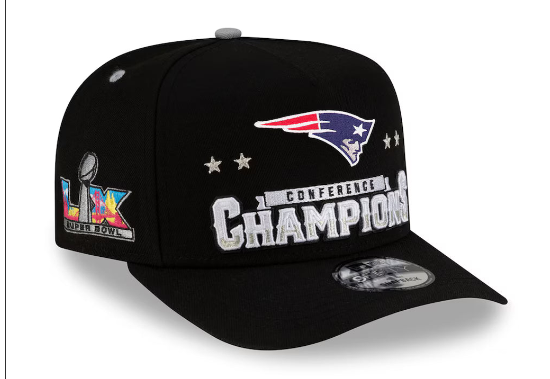 New England Patriots New Era 2025 AFC Champions Locker Room Trophy Collection A-Frame 9FIFTY Snapback Hat - Black product